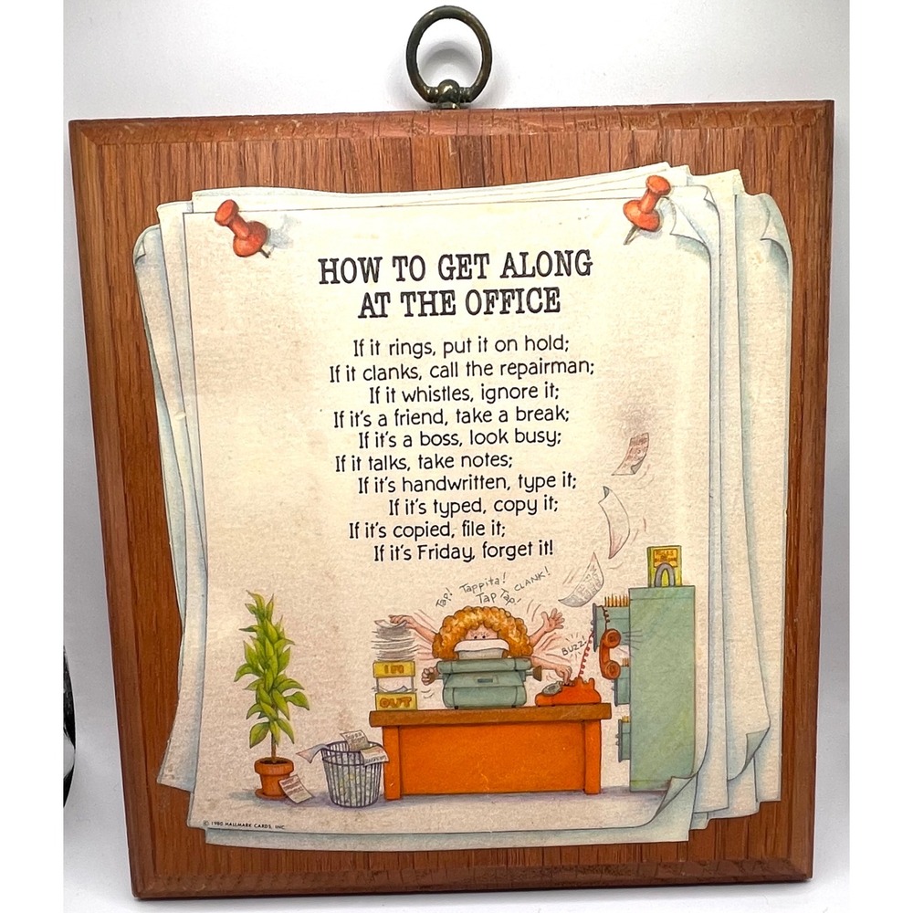 Hallmark Plaque Small Brown 1980 Office Humor Vintage Wood Art DE8046 Gift